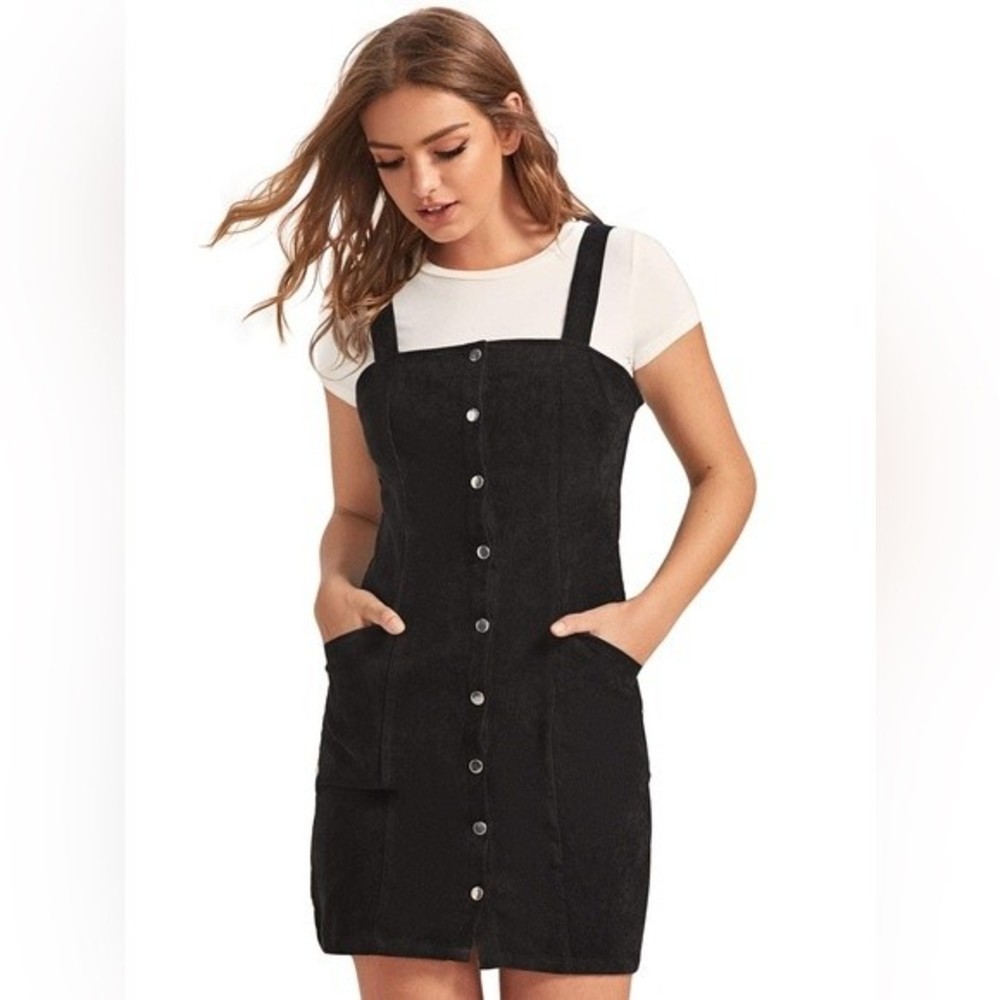 Floerns Women's Corduroy Button Down Pinafore Overall Dress With Pockets size S